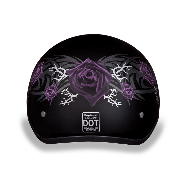 DOT Approved Daytona Skull Cap Motorcycle Half Face Helmet – Purple Rose