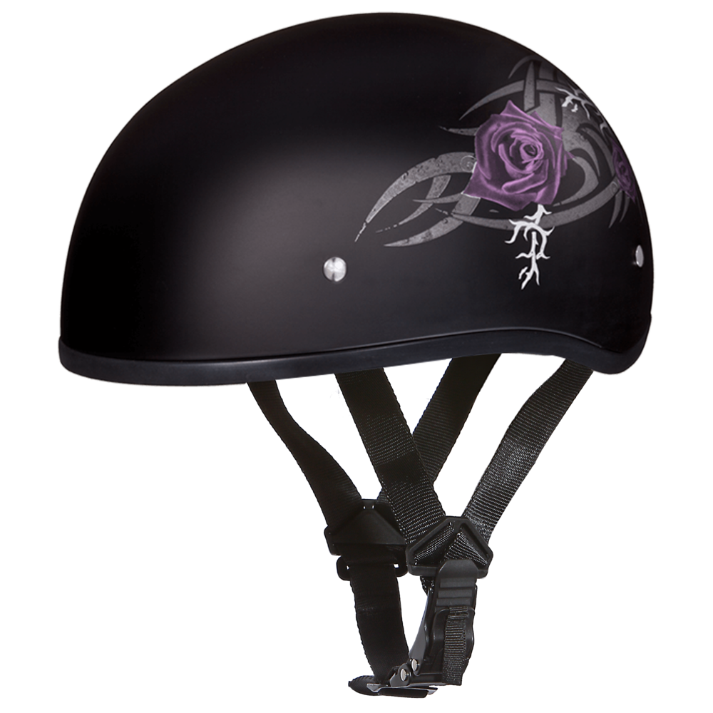DOT Approved Daytona Skull Cap Motorcycle Half Face Helmet – Purple Rose Helmets Daytona Helmets
