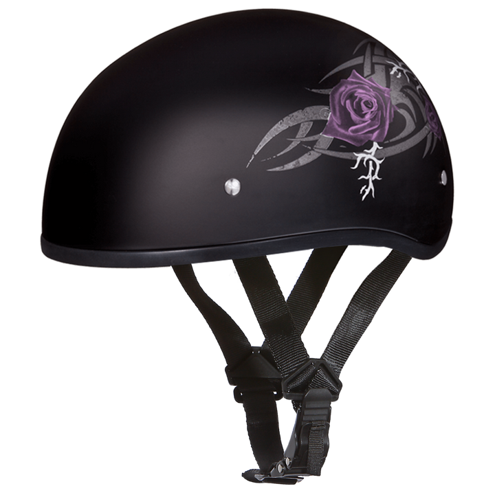 DOT Approved Daytona Skull Cap Motorcycle Half Face Helmet – Purple Rose