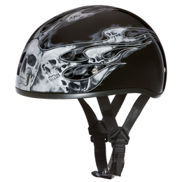D6-SFS D.O.T. DAYTONA SKULL CAP - W/ SKULL FLAMES SILVER Helmets Daytona Helmets