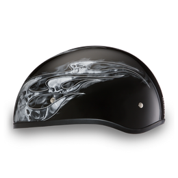 D6-SFS D.O.T. DAYTONA SKULL CAP - W/ SKULL FLAMES SILVER Helmets Daytona Helmets