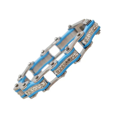 VJ1104 Two Tone Silver/Turquoise W/White Crystal Centers Bracelets Renegade Classics