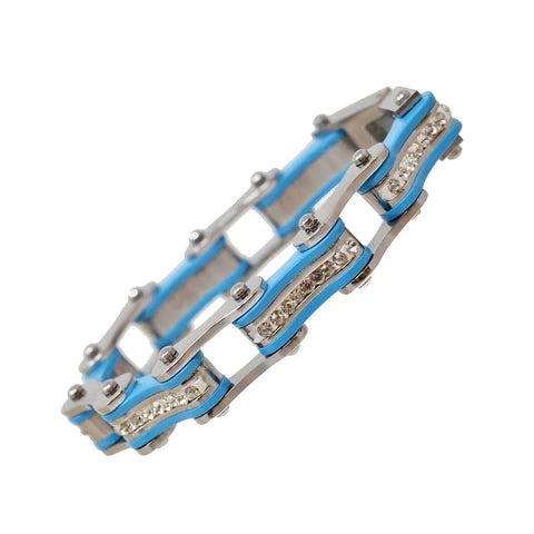 VJ1104 Two Tone Silver/Turquoise W/White Crystal Centers Bracelets Renegade Classics