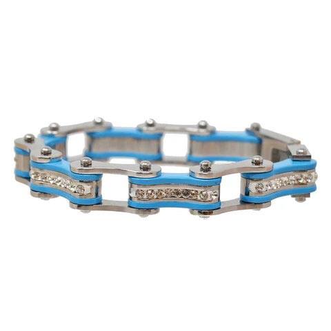 VJ1104 Two Tone Silver/Turquoise W/White Crystal Centers Bracelets Renegade Classics