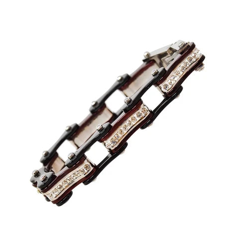 VJ1106 Two Tone Black/Candy Red W/White Crystal Centers Bracelets Renegade Classics