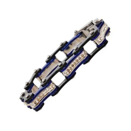 VJ1107 Two Tone Black/Candy Blue W/White Crystal Centers Bracelets Renegade Classics