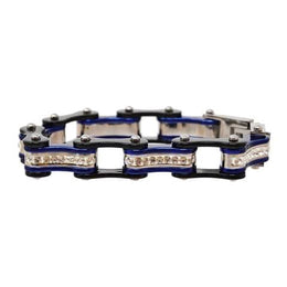 VJ1107 Two Tone Black/Candy Blue W/White Crystal Centers Bracelets Renegade Classics