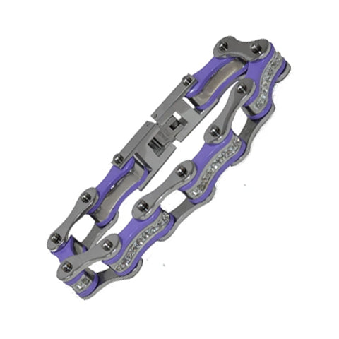 VJ1108 Two Tone Silver/Purple W/White Crystal Centers Bracelets Renegade Classics