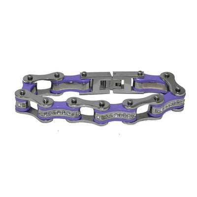 VJ1108 Two Tone Silver/Purple W/White Crystal Centers Bracelets Renegade Classics