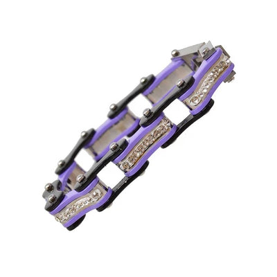 VJ1109 Two Tone Black/Purple W/White Crystal Centers Bracelets Renegade Classics