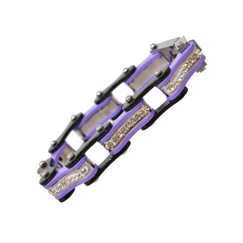 VJ1109 Two Tone Black/Purple W/White Crystal Centers Bracelets Renegade Classics