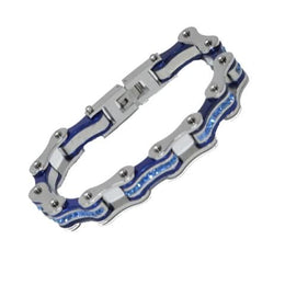 VJ1110 Two Tone Silver/Candy Blue W/Blue Crystal Centers Bracelets Renegade Classics