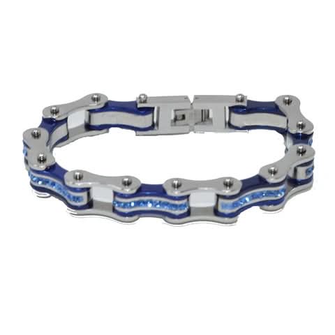 VJ1110 Two Tone Silver/Candy Blue W/Blue Crystal Centers Bracelets Renegade Classics