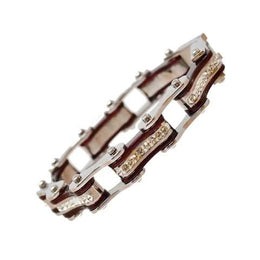 VJ1114 Two Tone Silver/Candy Red W/White Crystal Centers Bracelets Renegade Classics