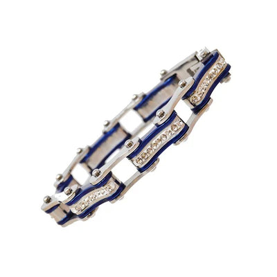 VJ1115 Two Tone Silver/Candy Blue W/White Crystal Centers Bracelets Renegade Classics