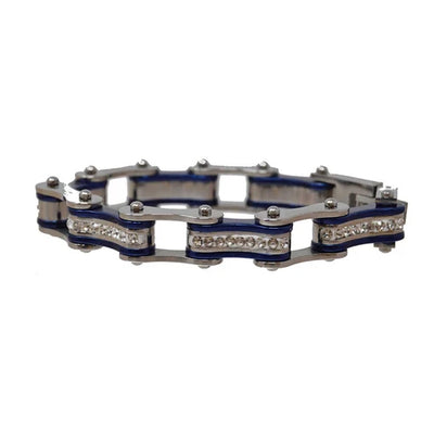 VJ1115 Two Tone Silver/Candy Blue W/White Crystal Centers Bracelets Renegade Classics