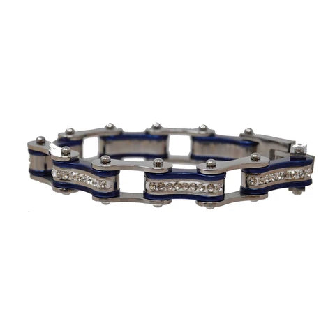 VJ1115 Two Tone Silver/Candy Blue W/White Crystal Centers Bracelets Renegade Classics