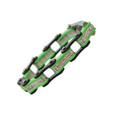 VJ1120 Two Tone Black/Lime Green W/White Crystal Centers Bracelets Renegade Classics