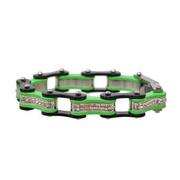 VJ1120 Two Tone Black/Lime Green W/White Crystal Centers Bracelets Renegade Classics