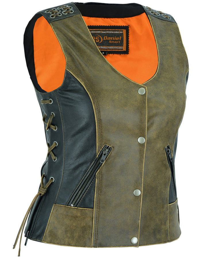 DS Women's Vest with Grommet and Lacing Accents - Two Tone