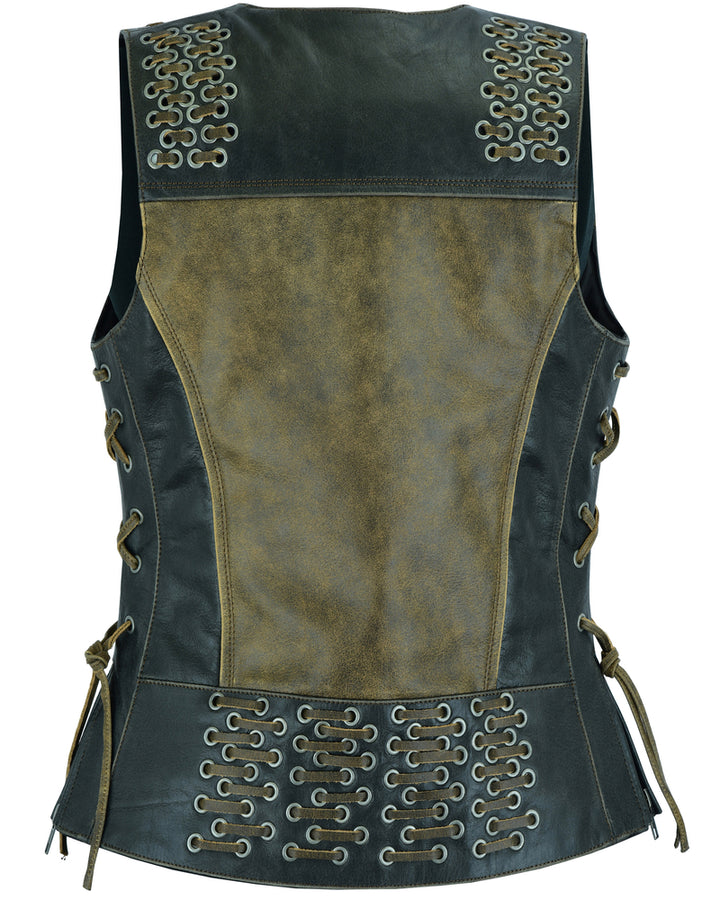 DS Women's Vest with Grommet and Lacing Accents - Two Tone