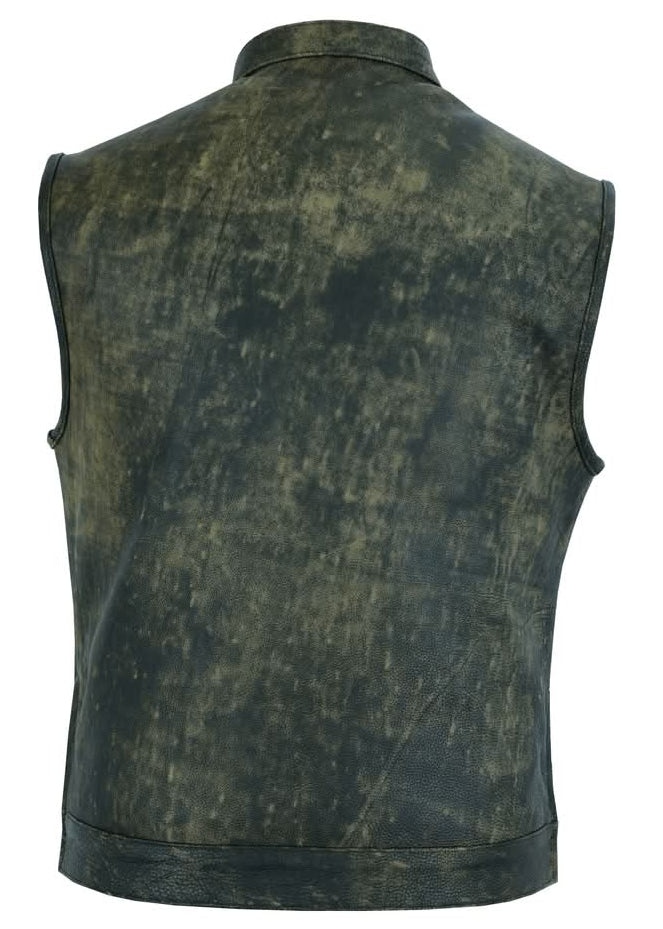 Burnt Men's Antique Brown Leather Motorcycle Vest Men's Leather Vests Renegade Classics