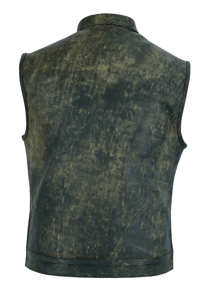 Burnt Men's Antique Brown Leather Motorcycle Vest Men's Leather Vests Renegade Classics