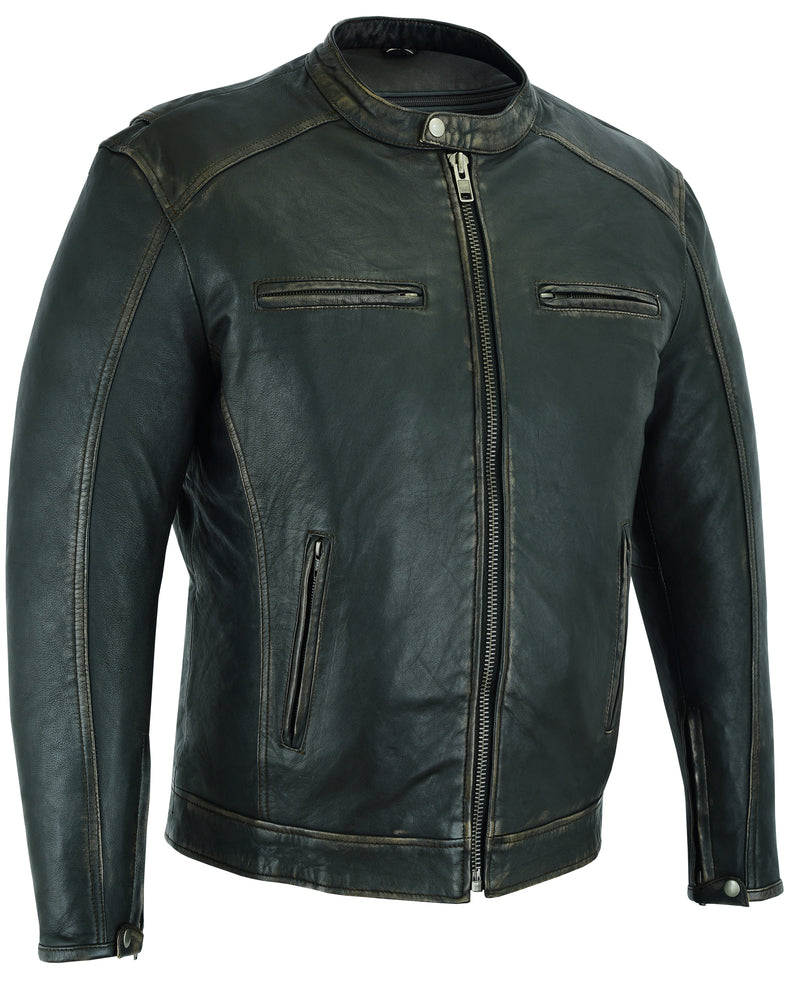 DS Men's Cruiser Jacket in Lightweight Drum Dyed Distressed Naked - Olive