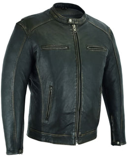 Terrain Men's Leather Motorcycle Jacket - Olive Men's Leather Jackets Renegade Classics