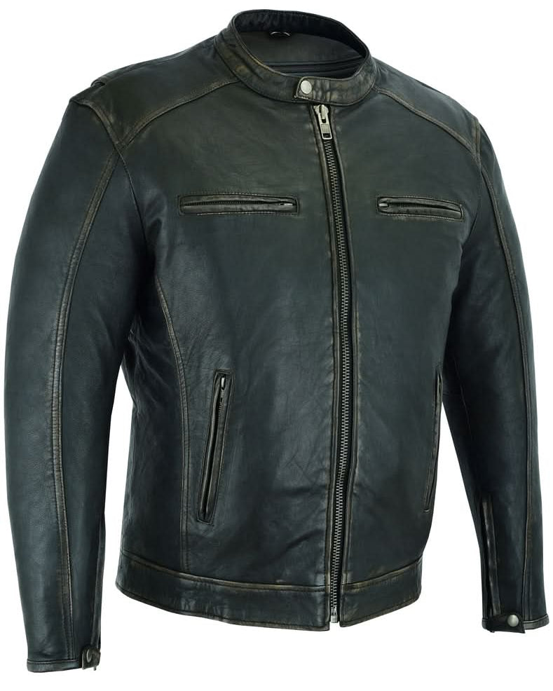 Terrain Men's Leather Motorcycle Jacket - Olive Men's Leather Jackets Renegade Classics