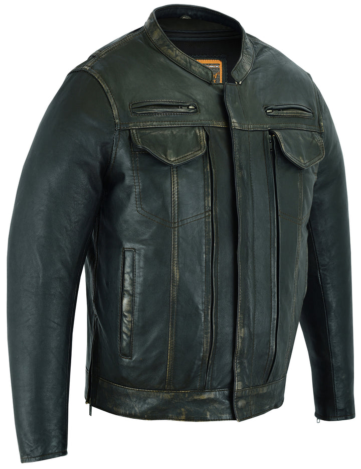 DS Men's Modern Utility Style Jacket in Lightweight Drum Dyed Distressed Naked Lambskin