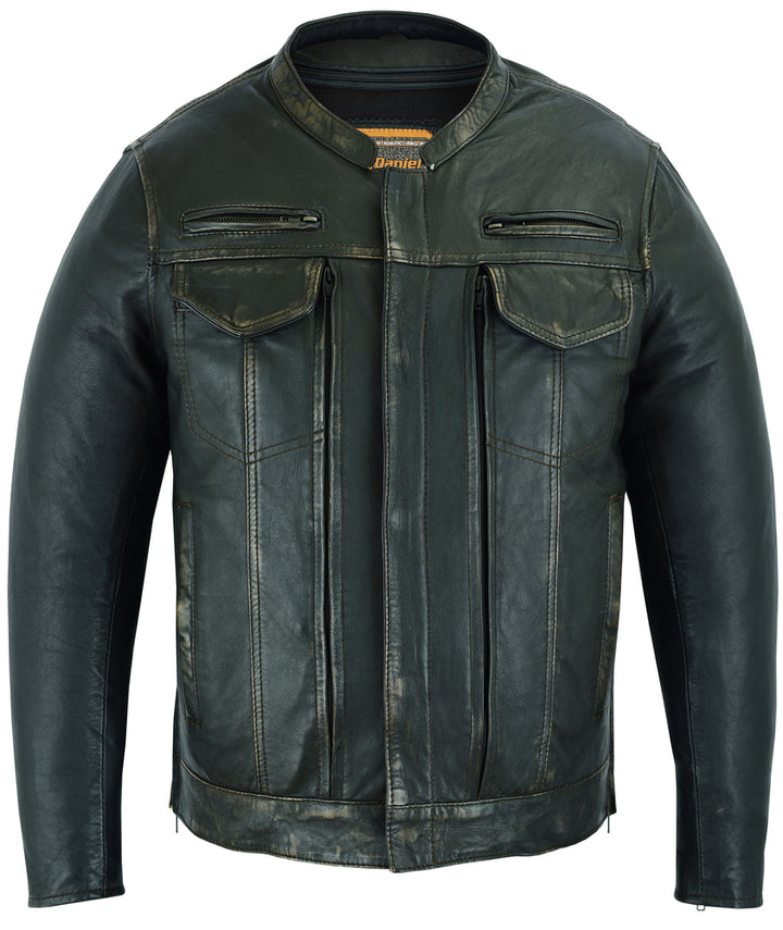 DS Men's Modern Utility Style Jacket in Lightweight Drum Dyed Distressed Naked Lambskin