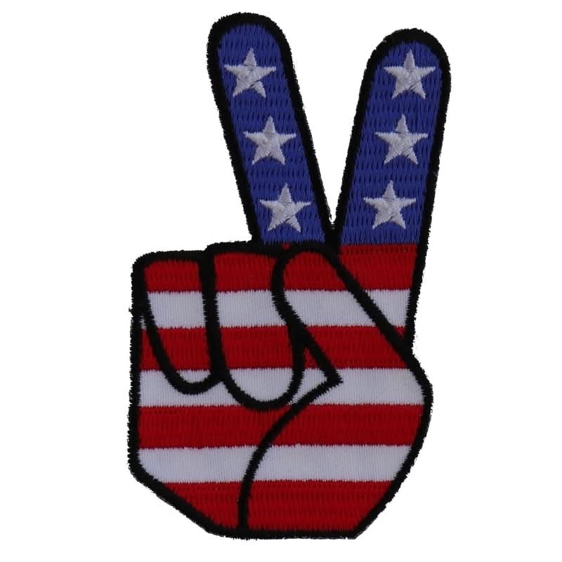 P6034 Peace Hand Sign with American Flag Patriotic Iron on Patch Patches The Cheap Place