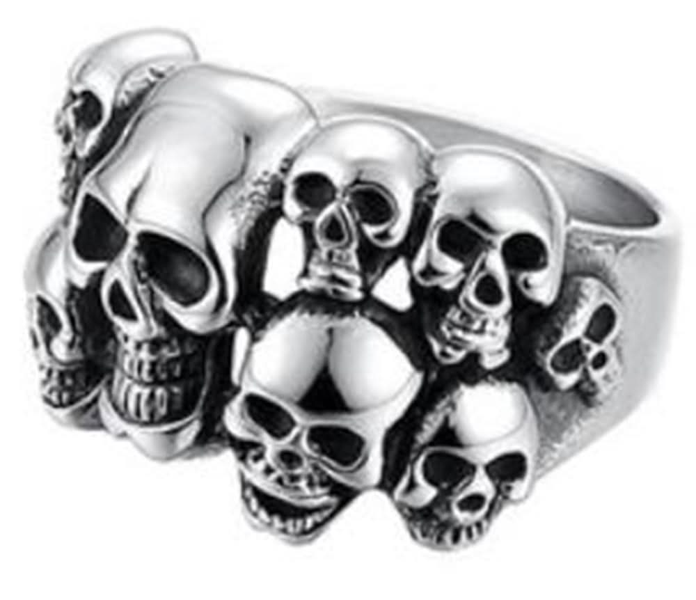 R102 Stainless Steel Multi-Skull Face Biker Ring Rings Renegade Classics