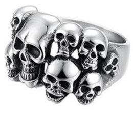 R102 Stainless Steel Multi-Skull Face Biker Ring Rings Renegade Classics