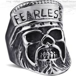 R110 Stainless Steel Fearless Skull Biker Ring Rings Renegade Classics