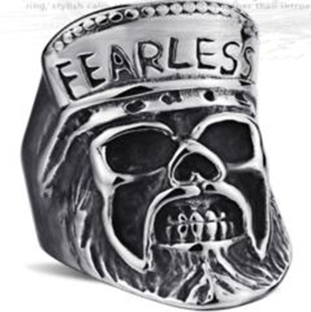 R110 Stainless Steel Fearless Skull Biker Ring