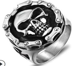 R113 Stainless Steel Biker Chain Skull Face Biker Ring Rings Renegade Classics