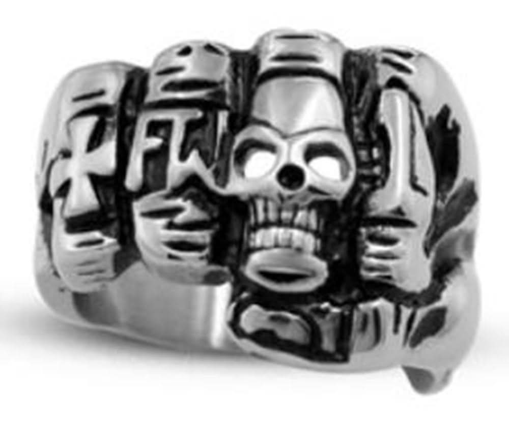 R119 Stainless Steel Fist Face Skull Biker Ring Rings Renegade Classics