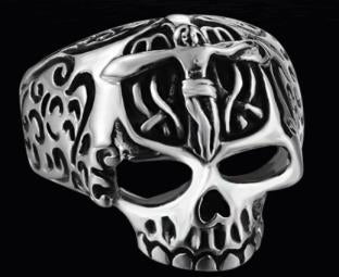 R124 Stainless Steel Jesus Cross Skull Biker Ring Rings Renegade Classics
