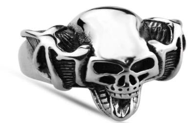 R128 Stainless Steel Handle Bar Skull Biker Ring