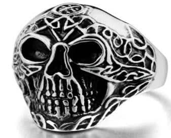 R131 Stainless Steel Forward Face Skull Biker Ring Rings Renegade Classics