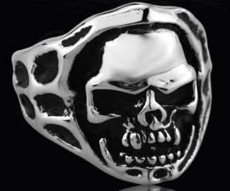 R132 Stainless Steel Open Face Skull Biker Ring Rings Renegade Classics