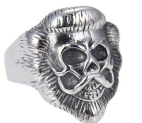 R143 Stainless Steel Lion Face Skull Biker Ring