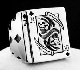 R157 Stainless Steel King of Clubs Skull Biker Ring Rings Renegade Classics