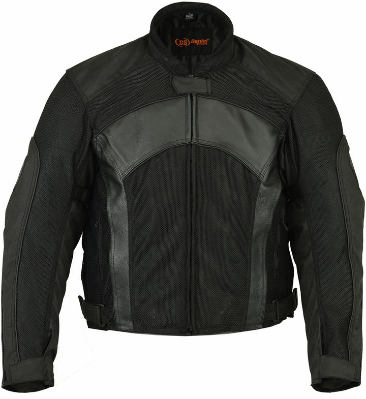 Flow Skin Mens Leather & Mesh Motorcycle Jacket