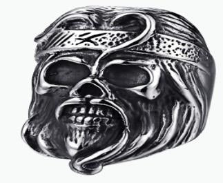 R167 Stainless Steel Anarchy Skull Face Biker Ring