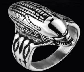 R169 Stainless Steel Alien Head Biker Ring Rings Renegade Classics