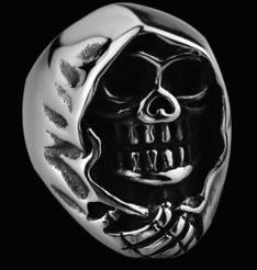 R172 Stainless Steel Grim Skull Biker Ring