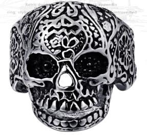R187 Stainless Steel Medium Sugar Cane Skull Face Biker Ring Rings Renegade Classics